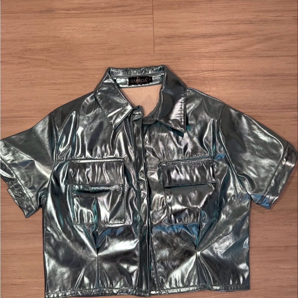 Silver Metallic Short Sleeve Jacket